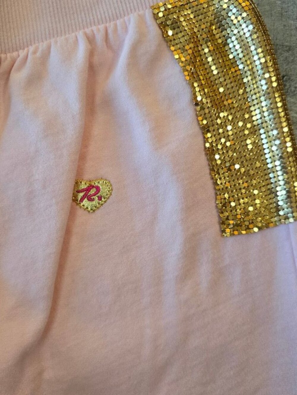 NWOT Vintage PRIMP Pink Gold Sequin Cropped Wide Leg Sweatpants M - Picture 3 of 7
